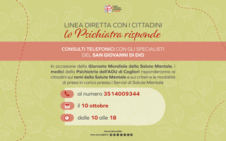 Salute mentale, giovedì 10 ottobre consulti telefonici dalle 10 alle 18 con gli specialisti